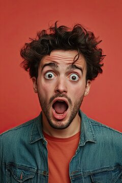 a man on a romantic date is scared. shock. on a plain colored background. studio photo. hair on end