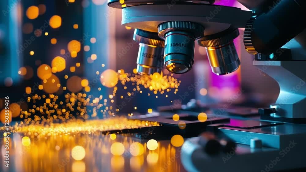 Poster microscopic view through a laboratory microscope showcasing the detailed texture of a newly develope