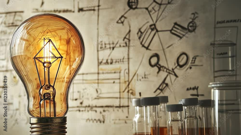 Aufkleber conceptual sketch of internal mechanisms of a lightbulb, highlighting innovative designs and technic