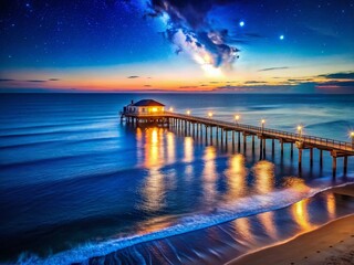 Night Photography, Ocean Grove Pier, Monmouth County Coastline, New Jersey Shore, Dark Sky