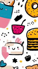 Fototapeta premium Cute Cartoon Food Illustrations with Grunge Style