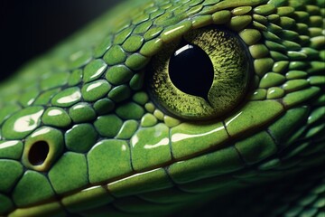 Fototapeta premium Emerald Snake Eye. Close-up Macro View of a Venomous Reptile's Eye in the Wild