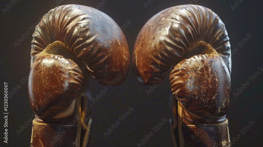 Poster dynamic clash of two boxing gloves in a dark isolated background created by ai technology