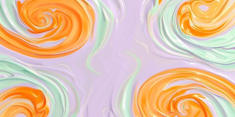 Soft pastel swirls of orange and mint green on a solid lavender background.