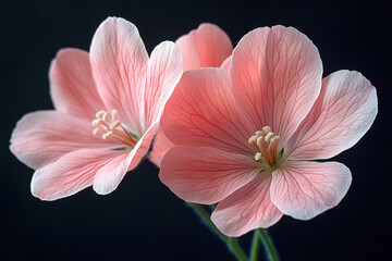 Fototapeta premium Delicate Pink Flowers Against Dark Background