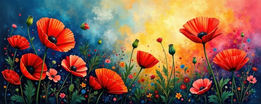 Macchia di colore painting with poppy flowers, poppies, flowers, macchia di colore