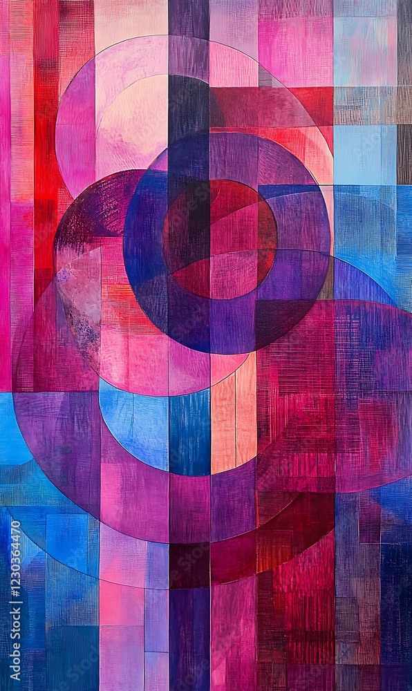 Poster modern geometric background featuring a blend of hot reds and cool blues with intersecting lines and