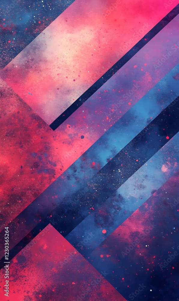 Poster Modern Geometric Background Featuring a Blend of Hot Reds and Cool Blues with Intersecting Lines and Soft Gradients