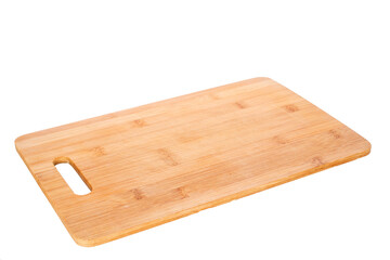 One bamboo cutting board, macro, isolated on a white background.
