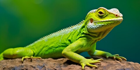 Fototapeta premium Green Lizard Isolated on White Background. Beautiful Reptile with Vivid Green Color, Perfect Animal for Nature and Wildlife Concept