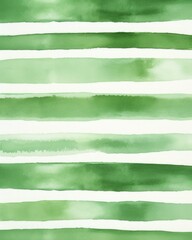 Obraz premium Hand Painted Watercolour Green and White Stripes - Abstract Striped Background with Emerald Green and Pastel White Lines