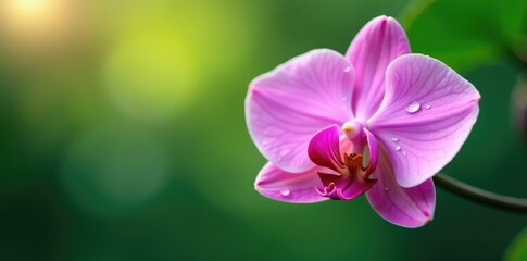 Obraz premium A delicate orchid with a few water droplets on its petals, nature, relaxation, purity