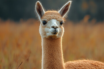 Obraz premium A Young Alpaca Gazes Calmly Towards the Camera