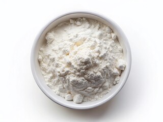 Overhead Shot of Baking Powder in Bowl - White Background Stock Photo