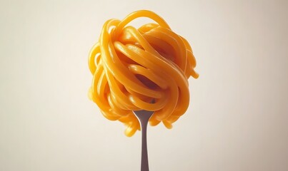 Forkful of pasta against neutral background