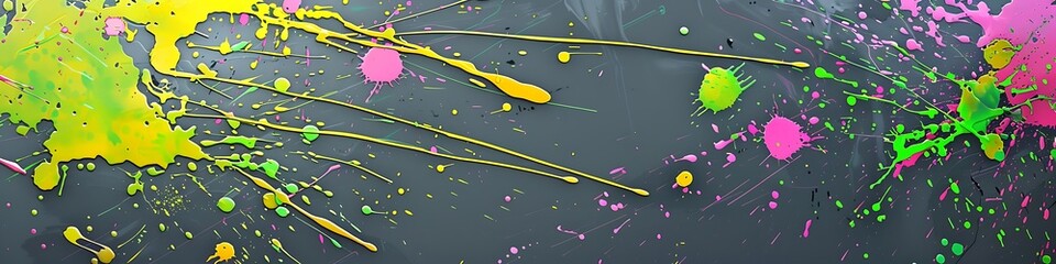 Vibrant background with splashes of green, yellow, and pink on solid gray.