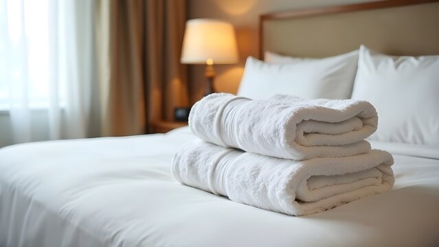 White towel on bed decoration in bedroom interior