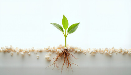 Bean seed germinating roots and stem in laboratory, scientific growth