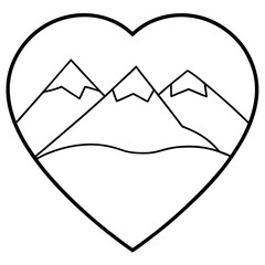 Heart-Shaped Mountain Line Art Design