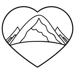 Heart-Shaped Mountain Line Art Design