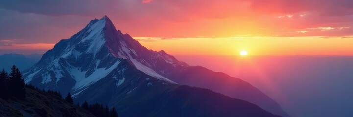 Fototapeta premium Serene landscape of a mountain peak at sunrise, sky, sunrise, clouds