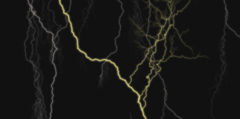 Thunder Stock Image In Black Background. Massive lightning bolt with branches isolated on black background.