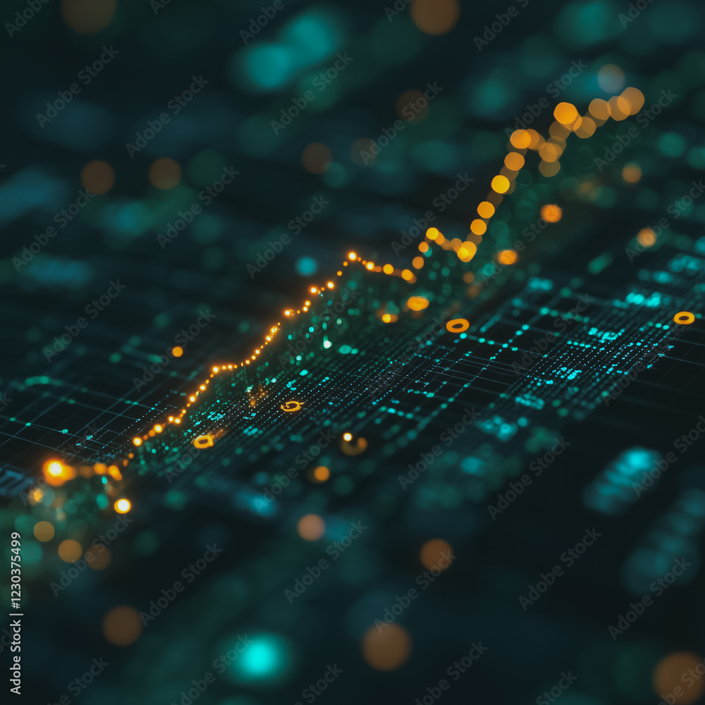 Poster digital growth: abstract representation of data growth, depicted as an upward trending line graph il