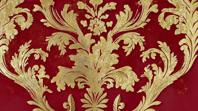 Elegant red and gold damask pattern creating a regal atmosphere in interior design