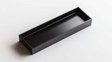 Black rectangular tray on a white surface with soft lighting.