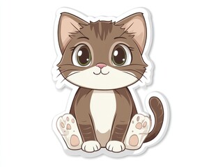 Obraz premium Cute cartoon kitten sitting, white background, children's book illustration (3)