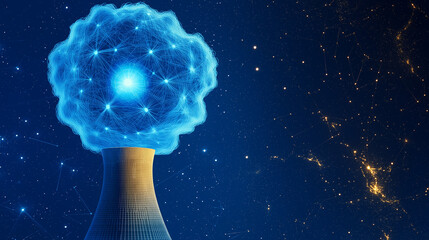 Nuclear Fusion Power: Futuristic concept art depicting a nuclear fusion reactor generating a glowing blue energy sphere against a backdrop of stars.