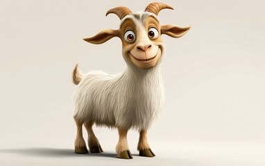 Fototapeta premium Happy cartoon goat, studio shot, white background, children's book illustration (1)