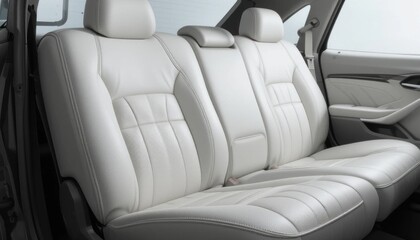 Fototapeta premium Luxurious white leather car seats with detailed stitching and a headrest