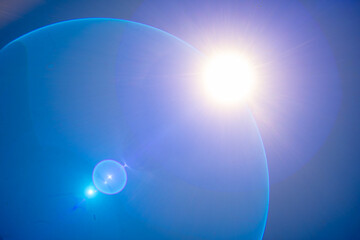 Sunlight radiates against a deep blue sky, creating a tranquil atmosphere. Lens flares enhance the brightness, capturing the beauty of nature during daylight hours.