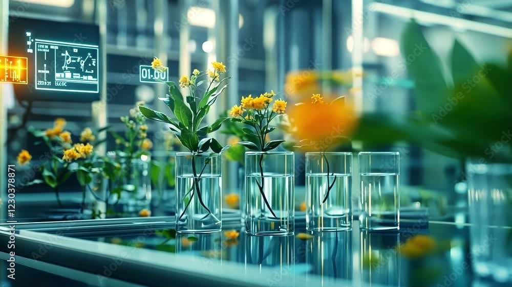Poster the intricately arranged components of a bioplastics production line where biomass inputs are transf