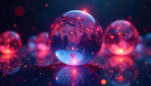 A kaleidoscope of colors within a glowing globe, radiant spheres, luminous displays