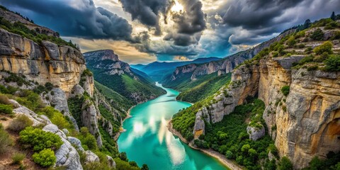 Obraz premium Panoramic View of Cloudy Sky Over Verdon Gorge, France