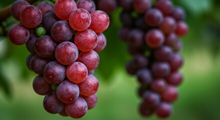 Fresh Red Grapes on the Vine Closeup Bunch Fruit Agriculture