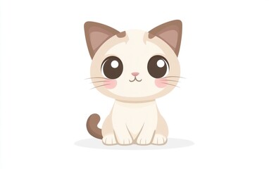 Fototapeta premium Cute cartoon kitten sitting, white background, children's book illustration (4)