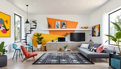  The postmodern house features a mix of design elem 