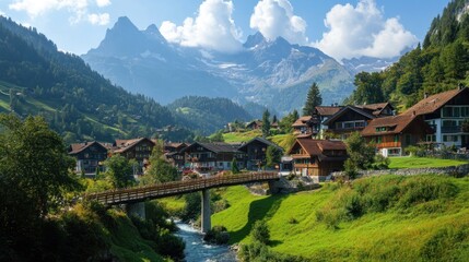 Alpine Village Nestled in the Swiss Mountains