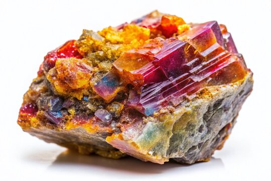 Panoramic View of Raw Thomsonite Geode on White Background - Unpolished Mineral Specimen