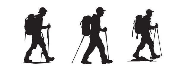 Obraz premium Hiker Silhouette with Backpack and Walking Stick