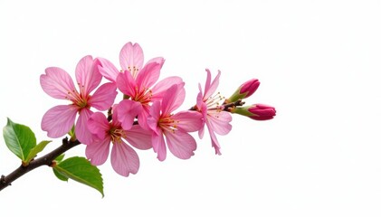 Obraz premium Floral branch with blooming flowers against a pure white background, clean, isolated, petals