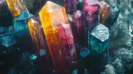 Sophisticated Tourmaline Crystal Background with Intricate Color and Texture Interplay