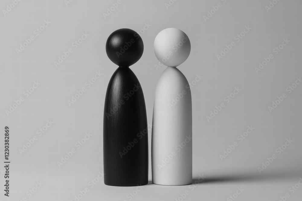 Poster black and white figures stand together representing unity and contrast in design