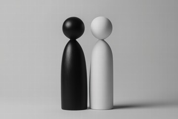 Black and white figures stand together representing unity and contrast in design