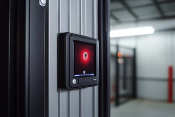Security door panel showing active security level indicator in a modern facility