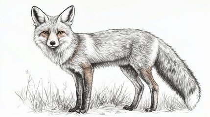 Fototapeta premium Charming Illustration of a Fox Gracefully Standing Amidst Lush Green Grass in a Serene Natural Setting Evoking a Sense of Peace and Connection with Wildlife and the Great Outdoors