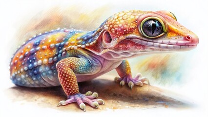 Obraz premium Pastel Ringtailed Gecko Macro Photography - Hand-Drawn Watercolor Illustration